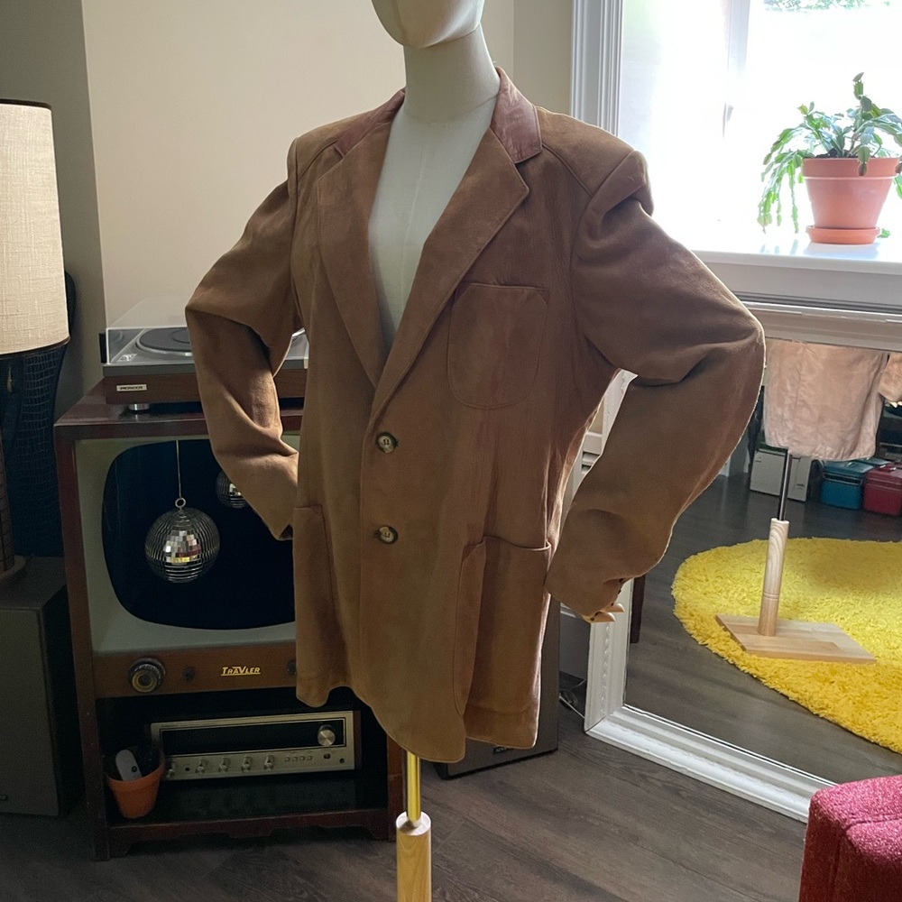 Oversized Suede Jacket with Leather Detailing Size 42
